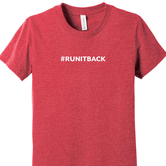 #RUNITBACK Heather Red Youth Tee